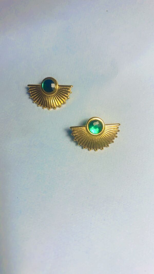 Green Stone Sun Earrings - Image 3