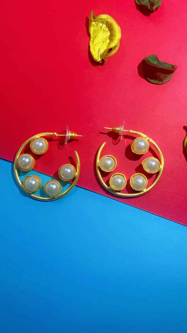 Pearl Brass Hoops Matte Golden - Image 2