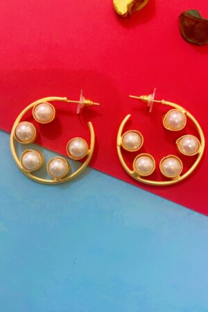Pearl Brass Hoops Matte Golden