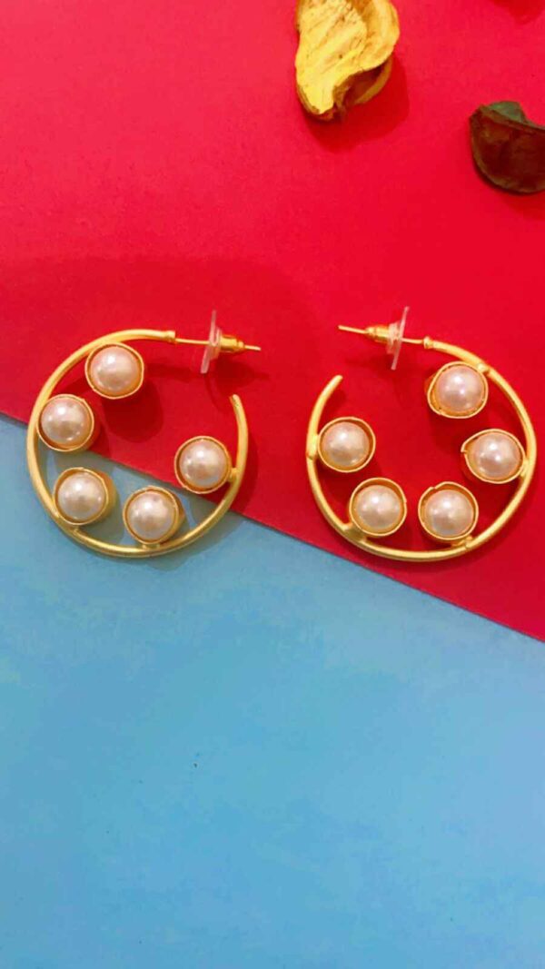 Pearl Brass Hoops Matte Golden - Image 3