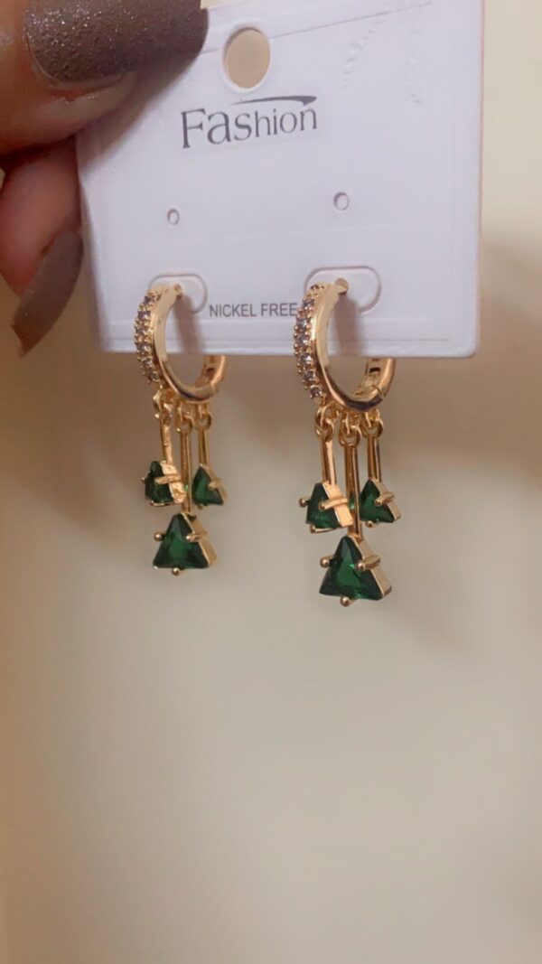 Green Golden Dangler Earrings