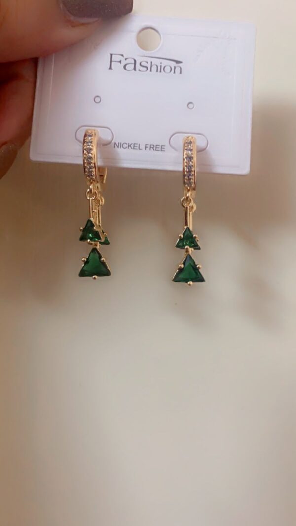 Green Golden Dangler Earrings - Image 3