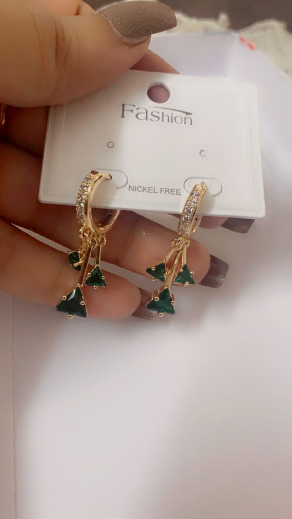 Green Golden Dangler Earrings - Image 4