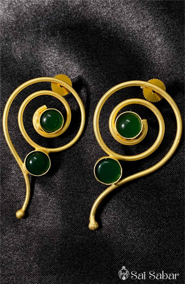 Green Golden Spiral Earrings Indo Western