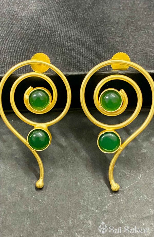 Green Golden Spiral Earrings Indo Western - Image 3