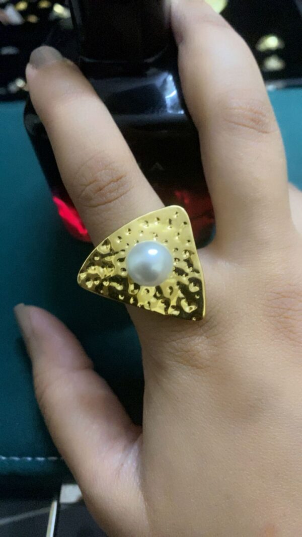 Triangle Pearl Statement Ring
